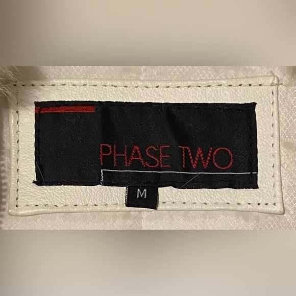 Phase Two White Rabbit Fur Jacket Leather Trim  Size Medium Womens Winter Coat - Picture 8 of 14